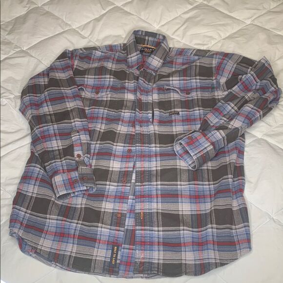 ARIAT REBAR, Men's Plaid Shirt - Blue and Gray - Picture 1 of 12